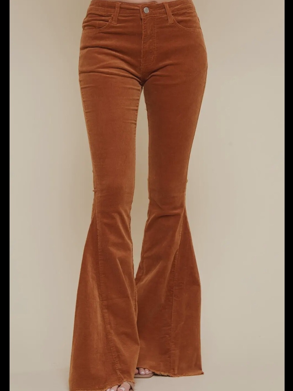 Saints & Hearts Camel Western Boho Festival Corduroy Flare Bell Bottom Pants